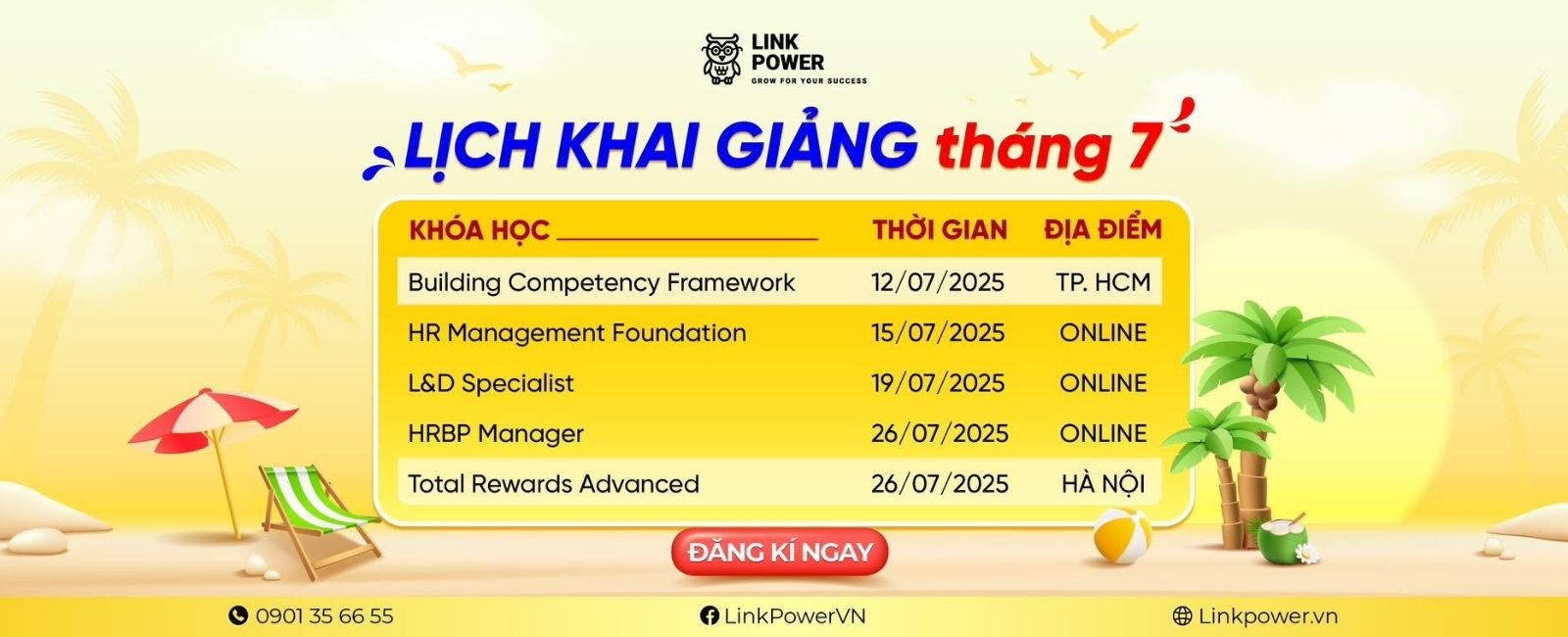 Lịch khai giảng tháng 7