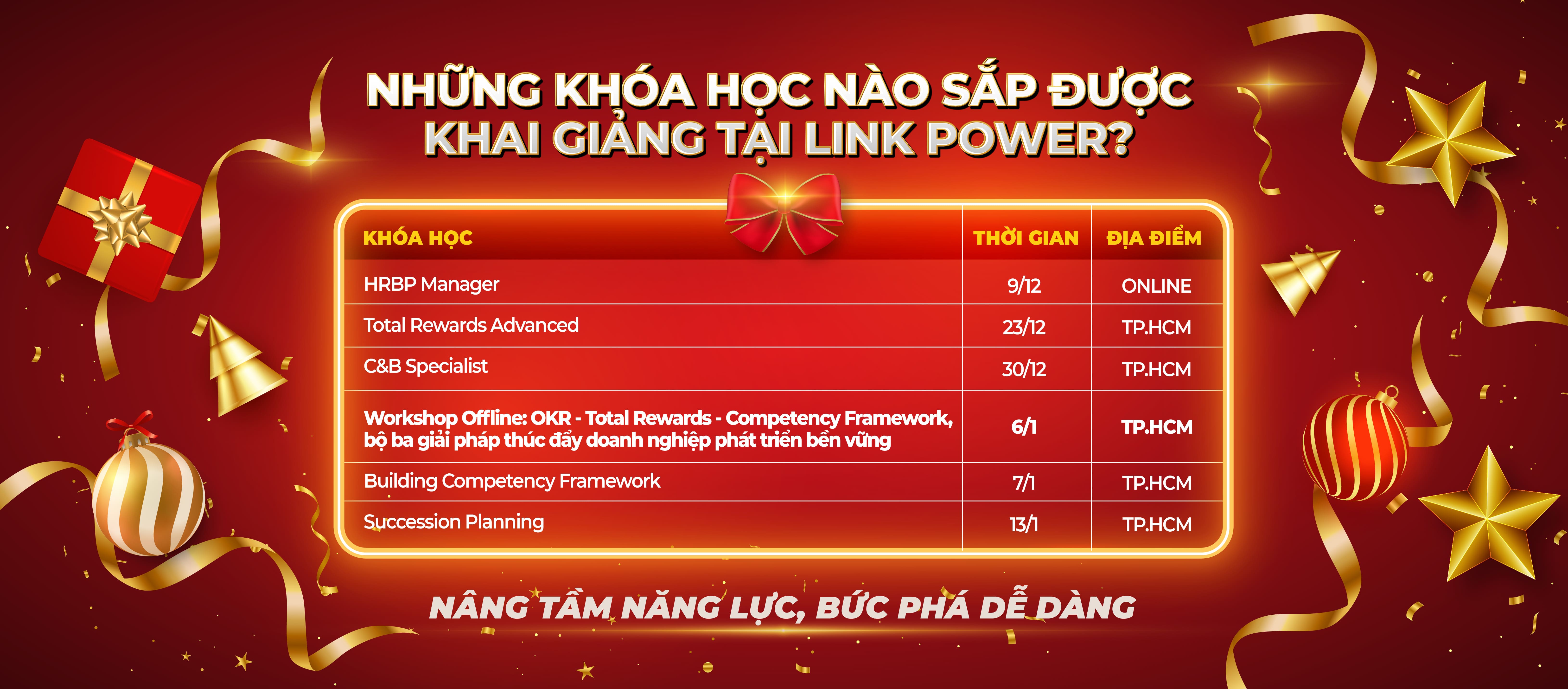 Lịch khai giảng tháng 12 